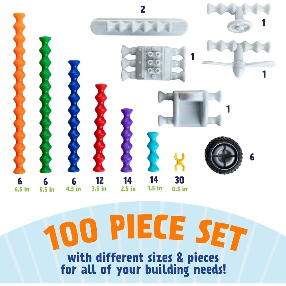 POPULAR PLAYTHINGS Clipstix Construction Toy 100 Pieces Build a car or house etc